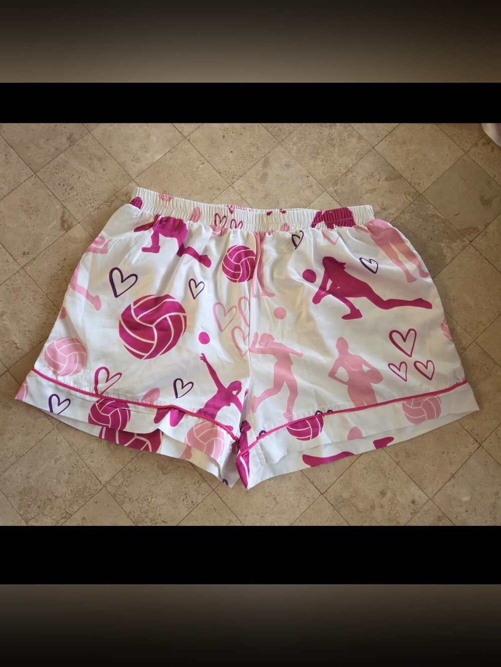 Women’s Pink Volleyball Print Short Pajama Set with Button-Front Top - Picture 3 of 5